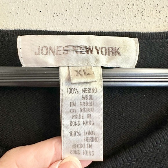 VTG 90s Black Jones New York BOHO beaded tree branch pullover wool sweater SZ XL - Picture 5 of 7